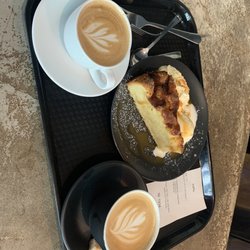 Draape Coffeehouse - Apple cake flat white and cappuccino