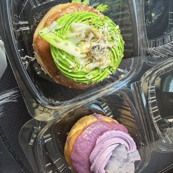 Elk Grove Donuts - Young Coconut Sticky Rice Pandan ($8) and Ube Filled Donut ($4) - Donuts Near Me - Elk Grove, California Elk Grove Donuts - Young Coconut Sticky Rice Pandan ($8) and Ube Filled Donut ($4) - Donuts Near Me - Elk Grove, California