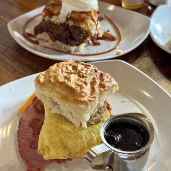 Biscuit Head - Country Ham Biscuit (front), Mimosa Fried Chicken (back) - Breakfast & Brunch Near Me - Greenville, South Carolina Biscuit Head - Country Ham Biscuit (front), Mimosa Fried Chicken (back) - Breakfast & Brunch Near Me - Greenville, South Carolina