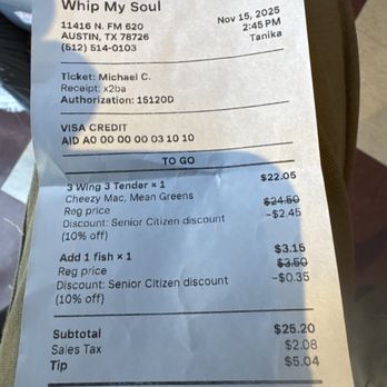 Whip My Soul - Senior discount! Yeah!!! - Southern Near Me - Austin, Texas Whip My Soul - Senior discount! Yeah!!! - Southern Near Me - Austin, Texas