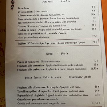 Trattoria Buzzino - Menu of Antipasti and Primi courses - Trattorie Near Me - Florence, FI