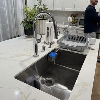 SDKB Corp - Waterfall Kitchen island - Jen recommended using the whole slab 102-108" in length x 52" depth. It's my favorite part of the kitchen. - Interior Design Near Me - San Diego, California SDKB Corp - Waterfall Kitchen island - Jen recommended using the whole slab 102-108" in length x 52" depth. It's my favorite part of the kitchen. - Interior Design Near Me - San Diego, California