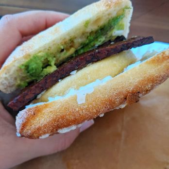 Sweet Rose Cafe - Breakfast panini with vegan egg vegan cheese avocado and tempeh bacon - the bacon is so crispy!!! - Cafes Near Me - Fall River, Massachusetts