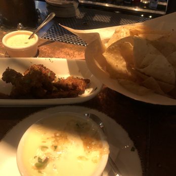 Haywire - Happy Hour queso and chips, and panko breaded okra. - New American Near Me - Dallas, Texas Haywire - Happy Hour queso and chips, and panko breaded okra. - New American Near Me - Dallas, Texas