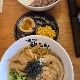 Original (bottom) and Wagyu Roast Beef (Top) with extra jammy egg and corn