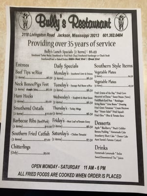 Menu photo 7 Bully's Restaurant Jackson, MS