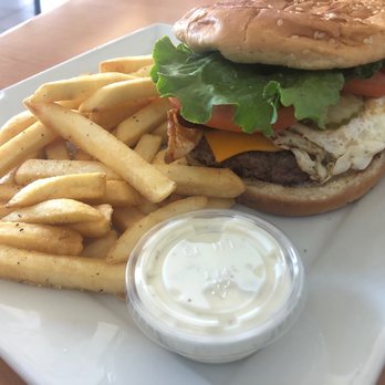 George's Cafe - Bacon & Egg Burger with crispy fries. - Breakfast & Brunch Near Me - West Covina, California