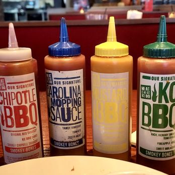 Smokey Bones Reynoldsburg - 4 BBQ sauces on the table - American Near Me - Reynoldsburg, Ohio Smokey Bones Reynoldsburg - 4 BBQ sauces on the table - American Near Me - Reynoldsburg, Ohio