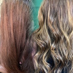 The Beauty Bar - Removing old red hair color to a more natural balayaged look.