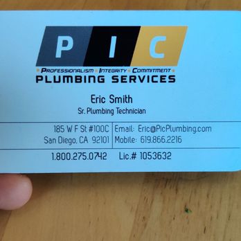 Fraser Plumbing Services - Business card for PIC tech Eric Smith - Plumbing Near Me - San Diego, California