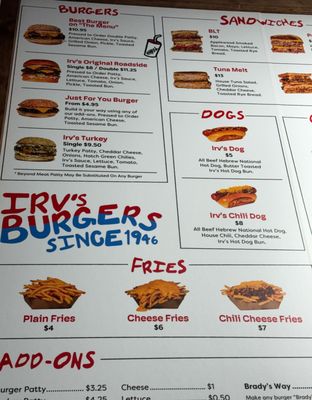 Menu photo 7 Irv's Burgers Newport Beach, CA Menu photo 7 Irv's Burgers Newport Beach, CA
