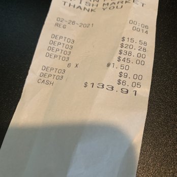 Ocean Plus Fish Market - Receipt of the purchase. - Seafood Markets Near Me - Rosemead, California Ocean Plus Fish Market - Receipt of the purchase. - Seafood Markets Near Me - Rosemead, California