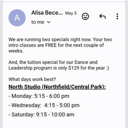 Dancin' Dreams - What tuition would be for the year, sounded too good to be true.