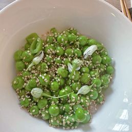 Peas, Benne seeds, rice, and raw fish - 2nd favorite dish of the night