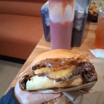 Sixth Street Burger - Single smash wagyu cheese burger grilled onions,deal pickles, crispy fries & watermelon strawberry drink. - Burgers Near Me - San Jose, California Sixth Street Burger - Single smash wagyu cheese burger grilled onions,deal pickles, crispy fries & watermelon strawberry drink. - Burgers Near Me - San Jose, California