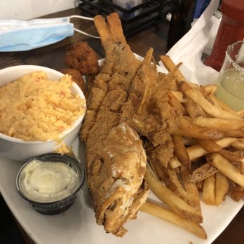 The Boathouse - Fried snapper with pimento cheese grits - Seafood Near Me - St Augustine, Florida