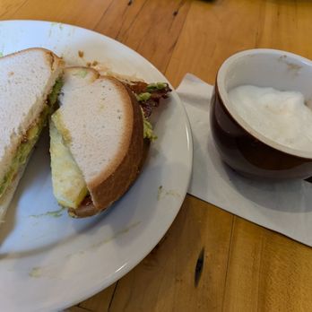 Coffee & Cotton - Gluten Free breakfast sandwich and cappuccino with almond milk. - Coffee & Tea Near Me - Lowell, Massachusetts