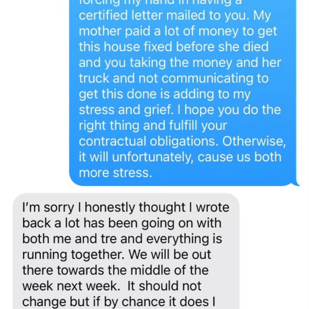 A&B Construction - Screenshots of text of the owner admitting they owe us labour - General Contractors Near Me