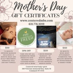 Centered mind body spirit - Mothers Day Gift Certificates 2024