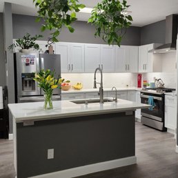 a kitchen with a center island