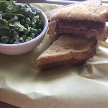 Happy Belly - Grilled Ham Basil Brie sandwich with Pea Salad - Juice Bars & Smoothies Near Me - Tacoma, Washington