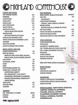 Menu photo 2 Highland Coffee House Cincinnati, OH