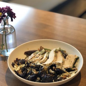Flower Child - Chicken with Sugar Snaps & Spicy Japanese Eggplant and Yuzu Brussels Sprouts - New American Near Me - McLean, Virginia