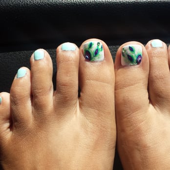 Pink & White Nails Spa - Peacock design by Tom - Nail Salons Near Me - Tucson, Arizona