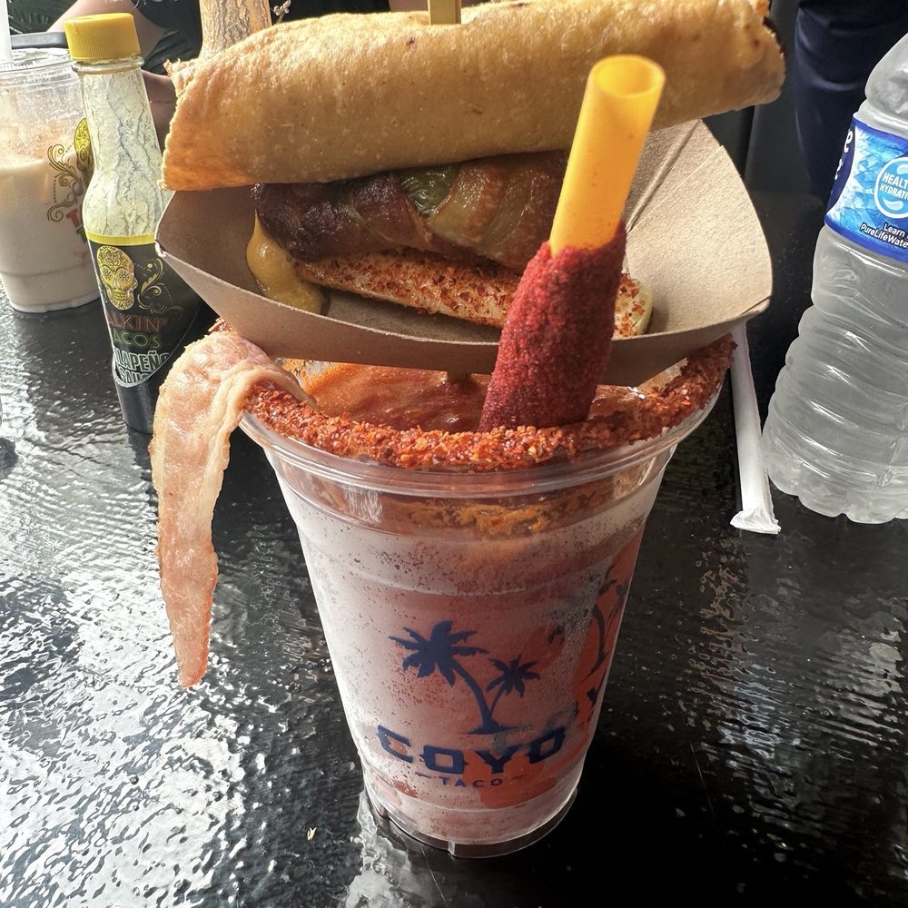 Coyo Taco - Michelada with uncooked bacon - Mexican Near Me - Miami, Florida Coyo Taco - Michelada with uncooked bacon - Mexican Near Me - Miami, Florida