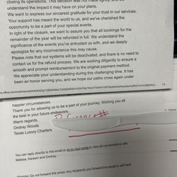 Texas Luxury Charters - A copy of the email sent to us