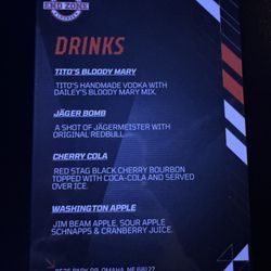 End Zone Lounge - Drink menu