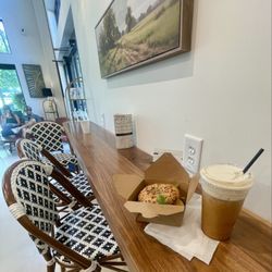 Settlers Coffee and Provisions - Bagel breakfast sandwich and a pumpkin cold foam cold brew!