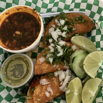982 Food Yard - Cheese birria tacos at los charritos del Sazon white food truck. - Food Trucks Near Me - Princeton, Texas