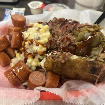 Woodpeckers Backyard BBQ - Loaded potato and datil sausage - Barbeque Near Me - Saint Augustine, Florida