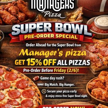 Manager’s Pizza - Pre-order Special from Manager's Pizza Call - Chicken Wings Near Me - Seattle, Washington Manager’s Pizza - Pre-order Special from Manager's Pizza Call - Chicken Wings Near Me - Seattle, Washington