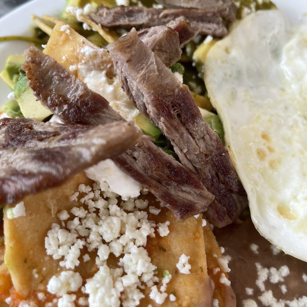 Ocean View Café - Chilaquiles and beef. Chilaquiles con carne asada. - Breakfast & Brunch Near Me - Manhattan Beach, California