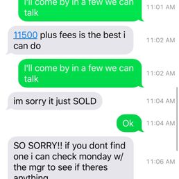The text and time frame of "sold car" allegedly
