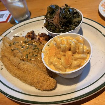 Cutten Kitchen - Catfish Mardi Gras with Collared Greens and Mac and Cheese - Bars Near Me - Houston, Texas Cutten Kitchen - Catfish Mardi Gras with Collared Greens and Mac and Cheese - Bars Near Me - Houston, Texas