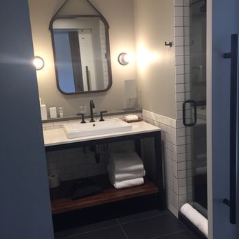 Hewing Hotel - Hotel bathroom in the standard room - Hotels Near Me - Minneapolis, Minnesota