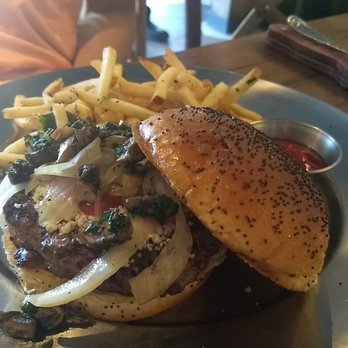 Eureka! - Blues burger had no flavor. Not enough blue cheese and didn't notice mushroom flavor. Patty was juicy though. - American Near Me - Mountain View, California