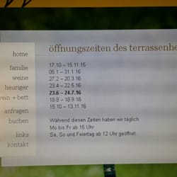 Terassenheuriger, Josef u. Elisabeth Wiedeck - Öffnungszeiten 2016