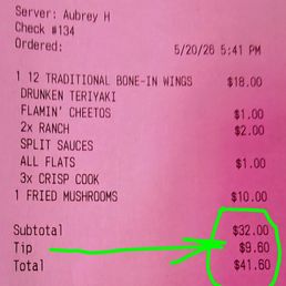 Watch your take out orders mine came with a 10 tip.