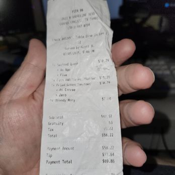 Pier 99 - receipt - Seafood Near Me - Corpus Christi, Texas