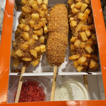 Two Hands Corn Dogs - 2 potato & 1 special Two Hands dog - Hot Dogs Near Me - Houston, Texas Two Hands Corn Dogs - 2 potato & 1 special Two Hands dog - Hot Dogs Near Me - Houston, Texas