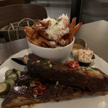 Smash - bbq dinosaur ribs. sweet potato truffle fries. 1/4 rack. portion is again huge. - Bars Near Me - Whitby, Ontario