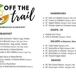 Off The Trail - Food menu