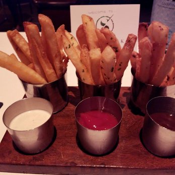 Stripsteak - Duck Fat Fries with (3) dipping sauce - Truffle Aioli, House made Ketchup, & Katsu Sauce. - Steakhouses Near Me - Honolulu, Hawaii Stripsteak - Duck Fat Fries with (3) dipping sauce - Truffle Aioli, House made Ketchup, & Katsu Sauce. - Steakhouses Near Me - Honolulu, Hawaii