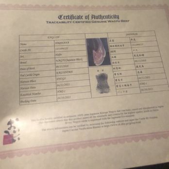 Tei-An - Wagyu Certificate of Authenticity - Japanese Near Me - Dallas, Texas Tei-An - Wagyu Certificate of Authenticity - Japanese Near Me - Dallas, Texas