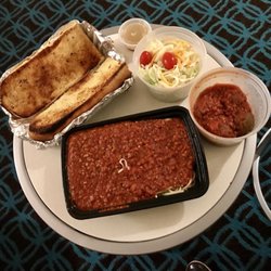 La Gondola Spaghetti House - This was my order to go. Spaghetti with meat sauce and an order of meatballs garlic toast and salad. All at a very reasonable price.