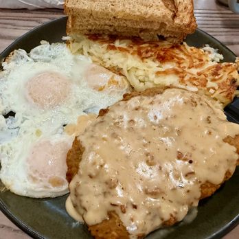 Crumbs Breakfast, Lunch & Bar - Chicken fried steak with 3 eggs over-easy, hash browns, and wheat toast - Breakfast & Brunch Near Me - Danville, California Crumbs Breakfast, Lunch & Bar - Chicken fried steak with 3 eggs over-easy, hash browns, and wheat toast - Breakfast & Brunch Near Me - Danville, California